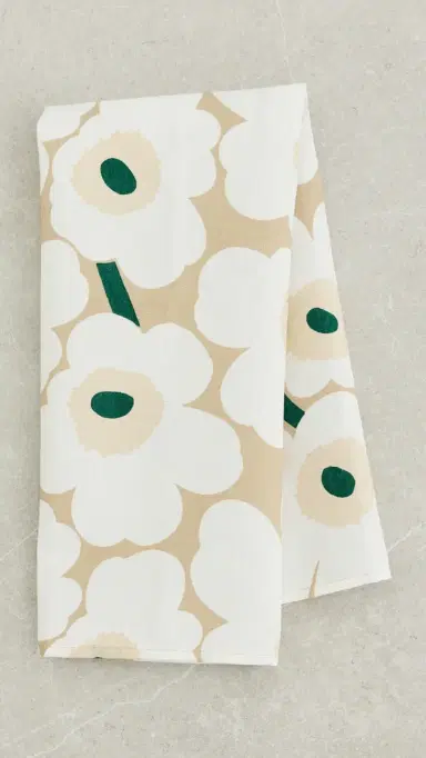 Marimekko Unikko Kitchen Towel Sand/White/Hay/Emerald | Thumbnail 3 Marimekko Unikko Kitchen Towel Sand/White/Hay/Emerald | Thumbnail 3