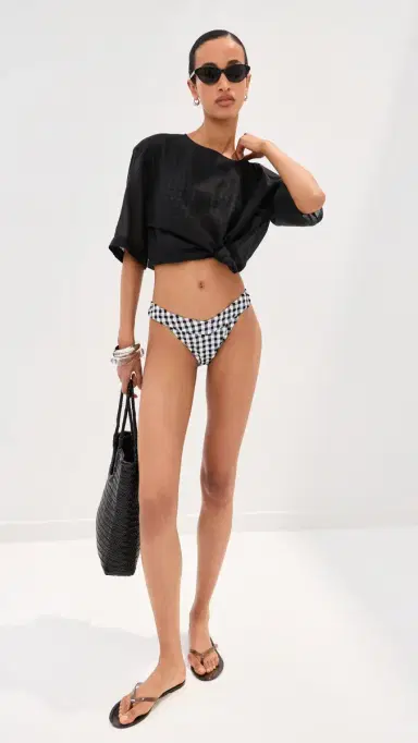 LE BOP ow V Rise Bikini Bottoms Gingham (Black/White) | Thumbnail 4