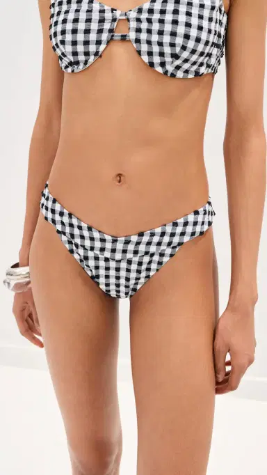 LE BOP ow V Rise Bikini Bottoms Gingham (Black/White) | Thumbnail 6