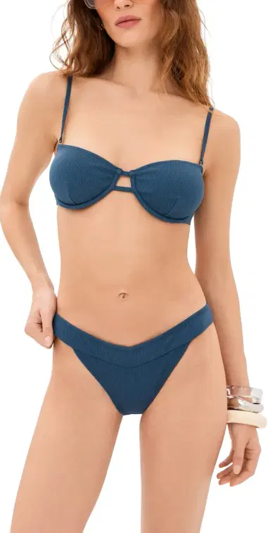 LE BOP Keara Low V Rise Bikini Bottoms Dark Denim M | Thumbnail 1
