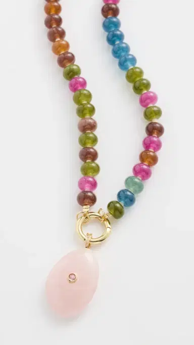 By Adina Eden Beaded Natural Stone Drop Necklace Multicolor One Size | Thumbnail 2