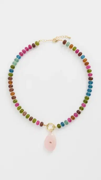 By Adina Eden Beaded Natural Stone Drop Necklace Multicolor One Size | Thumbnail 4