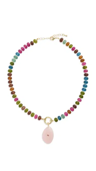 By Adina Eden Beaded Natural Stone Drop Necklace Multicolor One Size | Thumbnail 6