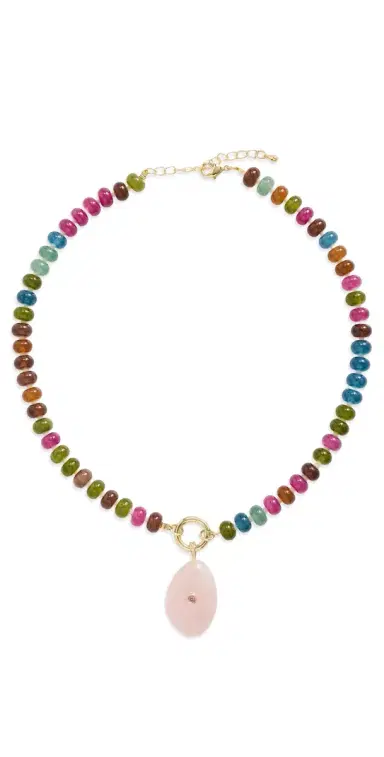By Adina Eden Beaded Natural Stone Drop Necklace Multicolor One Size | Thumbnail 1