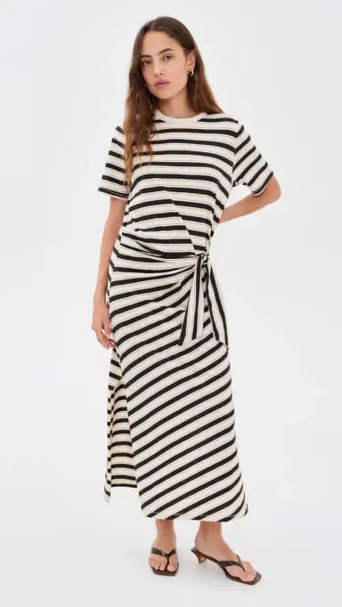 rag & bone The Slub Stripe Tee Midi Dress Cream Multi S | Thumbnail 2