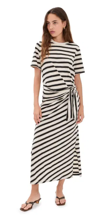 rag & bone The Slub Stripe Tee Midi Dress Cream Multi S | Thumbnail 1