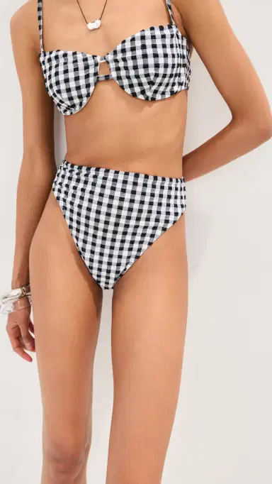 LE BOP High Waisted Bikini Bottoms Gingham (Black/White) | Thumbnail 2