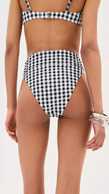 LE BOP High Waisted Bikini Bottoms Gingham (Black/White) | Thumbnail 3