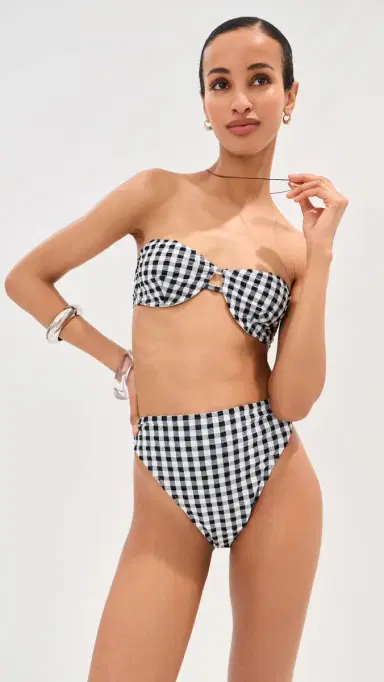 LE BOP High Waisted Bikini Bottoms Gingham (Black/White) | Thumbnail 4