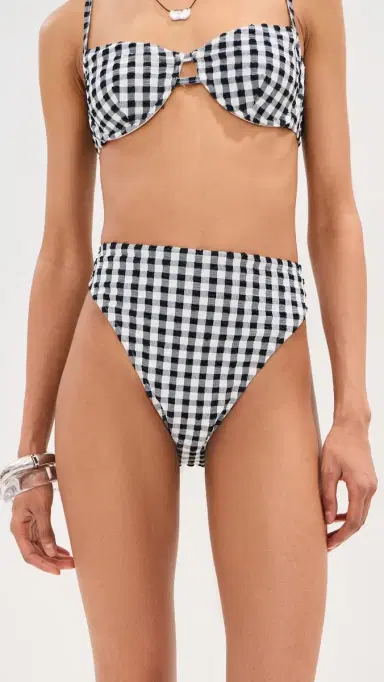 LE BOP High Waisted Bikini Bottoms Gingham (Black/White) | Thumbnail 6