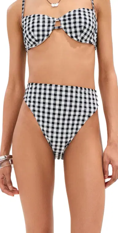 LE BOP High Waisted Bikini Bottoms Gingham (Black/White) | Thumbnail 1