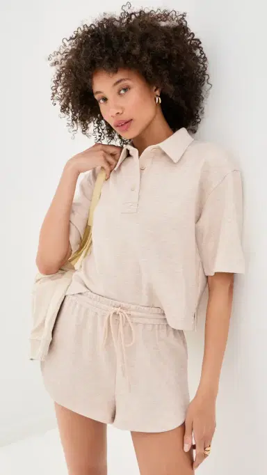LE BOP Josephine Polo Top Heathered Oat M | Thumbnail 2