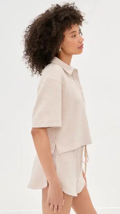 LE BOP Josephine Polo Top Heathered Oat M | Thumbnail 4