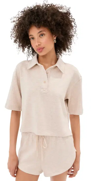 LE BOP Josephine Polo Top Heathered Oat M | Thumbnail 1