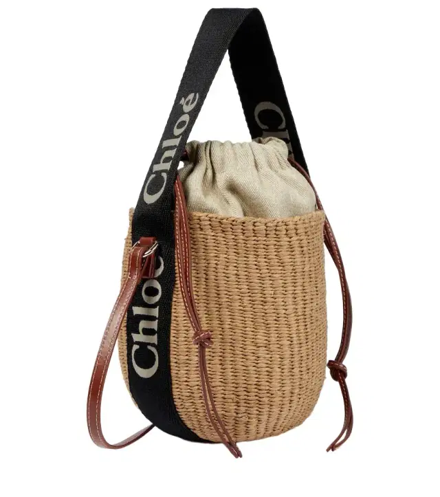 Chloe Chloé Woody Mini leather-trimmed bucket bag