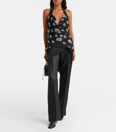 McQueen Skull asymmetric halterneck chiffon top | Thumbnail 2