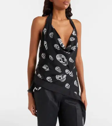 McQueen Skull asymmetric halterneck chiffon top | Thumbnail 4