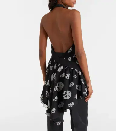 McQueen Skull asymmetric halterneck chiffon top | Thumbnail 5