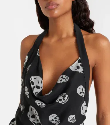 McQueen Skull asymmetric halterneck chiffon top | Thumbnail 6