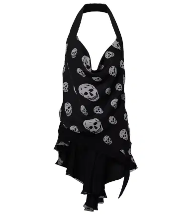 McQueen Skull asymmetric halterneck chiffon top | Thumbnail 1