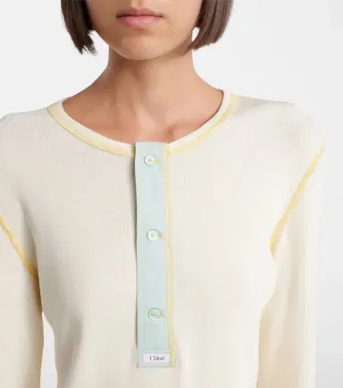 Chloé Chloé Ribbed-knit cotton jersey Henley shirt | Thumbnail 4