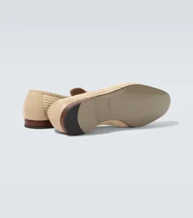 Manolo Blahnik Mario leather-trimmed raffia loafers | Thumbnail 3