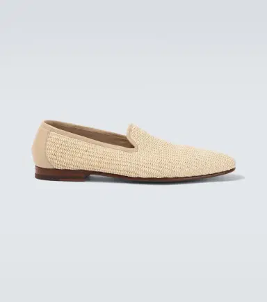 Manolo Blahnik Mario leather-trimmed raffia loafers | Thumbnail 4