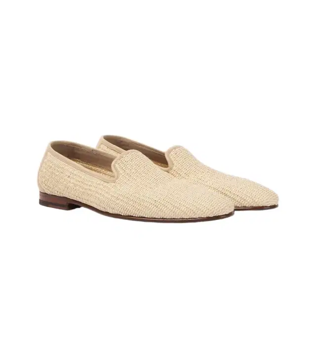 Manolo Blahnik Mario leather-trimmed raffia loafers