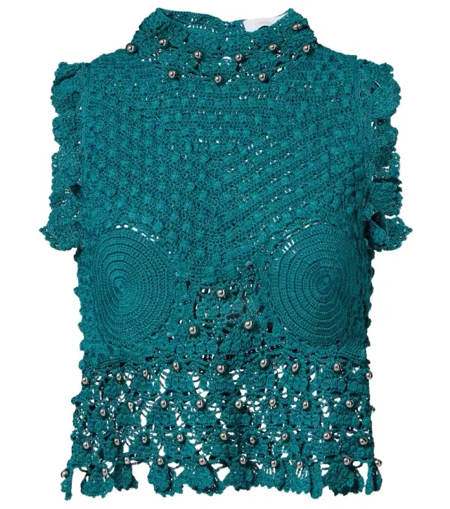 Embellished crochet cotton top