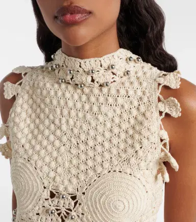 Rabanne Embellished crochet cotton top | Thumbnail 2