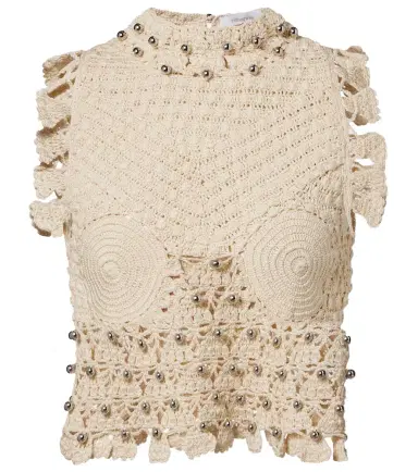 Rabanne Embellished crochet cotton top | Thumbnail 1