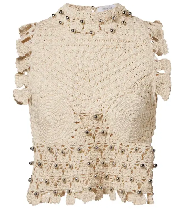 Rabanne Embellished crochet cotton top