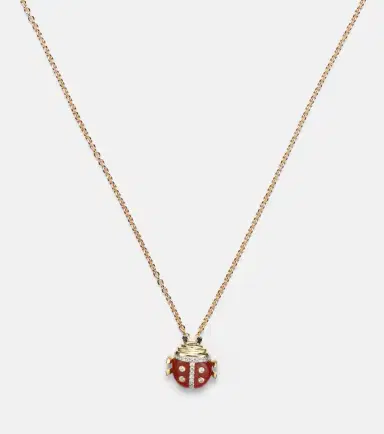 Yvonne Léon Yvonne Léon Coccinelle Mini 9kt gold pendant necklace with diamonds and agate | Thumbnail 3
