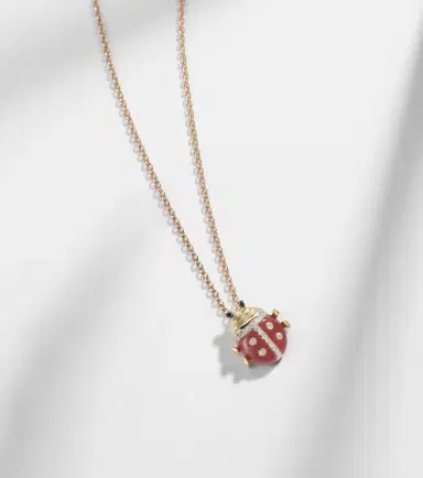 Yvonne Léon Yvonne Léon Coccinelle Mini 9kt gold pendant necklace with diamonds and agate | Thumbnail 6