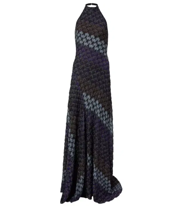 Missoni Halterneck knitted lamé gown