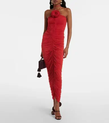 Magda Butrym Floral-appliqué ruched jersey midi dress | Thumbnail 5