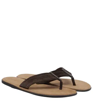 The Row Beach leather-trimmed suede thong sandals | Thumbnail 1