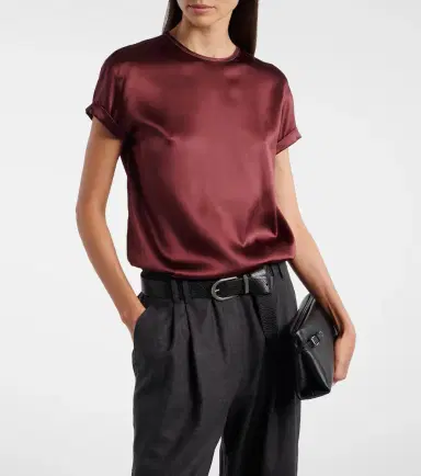 Brunello Cucinelli Monili silk-blend satin T-shirt | Thumbnail 2