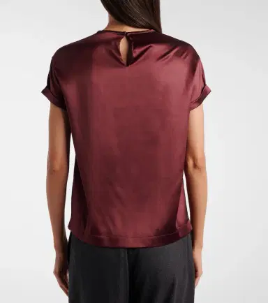 Brunello Cucinelli Monili silk-blend satin T-shirt | Thumbnail 3