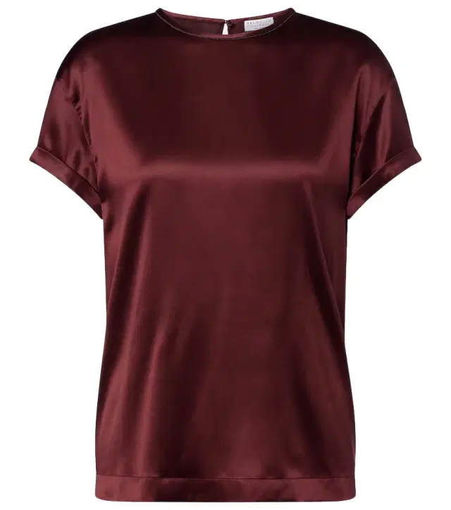 Brunello Cucinelli Monili silk-blend satin T-shirt