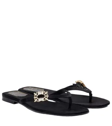Roger Vivier Embellished satin thong sandals | Thumbnail 1 Roger Vivier Embellished satin thong sandals | Thumbnail 1