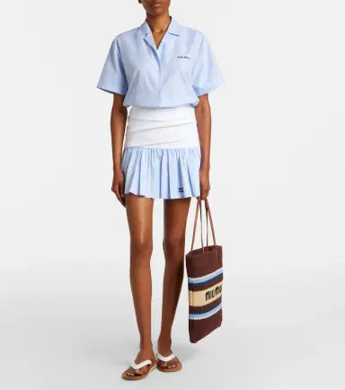 Miu Miu Gingham jersey and poplin miniskirt | Thumbnail 3