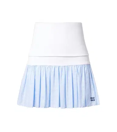 Miu Miu Gingham jersey and poplin miniskirt | Thumbnail 1
