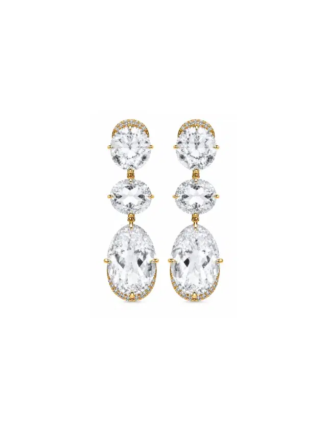 Wish Fine Jewelry 36.61ct Diamond Topaz 18K Gold Earrings