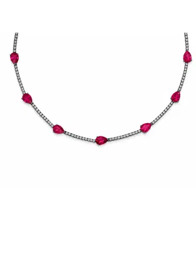 Wish Fine Jewelry 9.5ct Diamond Ruby 18K Gold Stationed Tennis Necklace | Thumbnail 1 Wish Fine Jewelry 9.5ct Diamond Ruby 18K Gold Stationed Tennis Necklace | Thumbnail 1