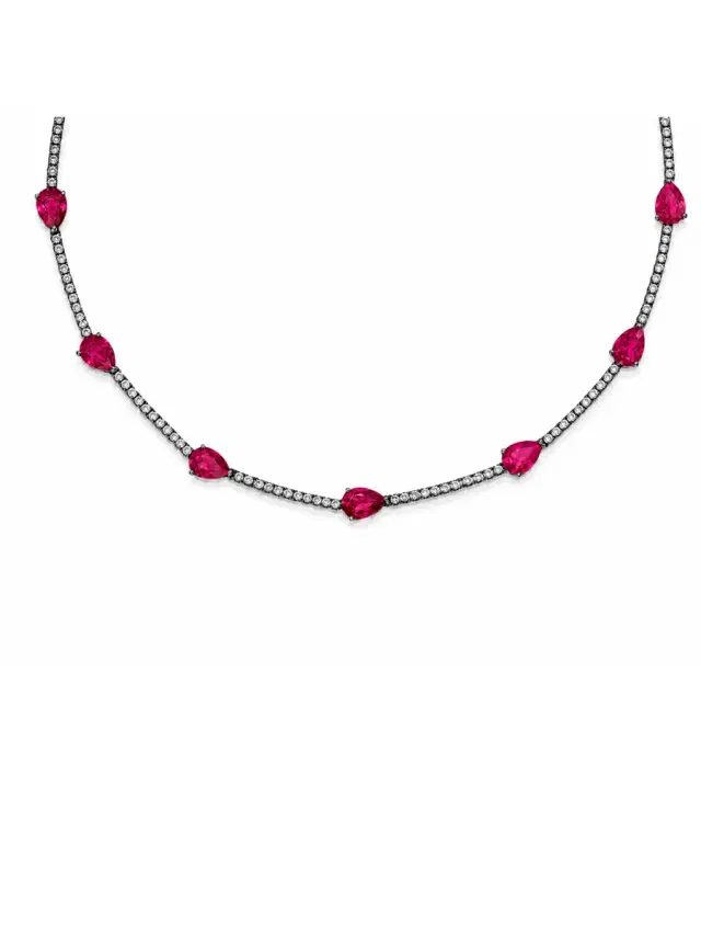 Wish Fine Jewelry 9.5ct Diamond Ruby 18K Gold Stationed Tennis Necklace