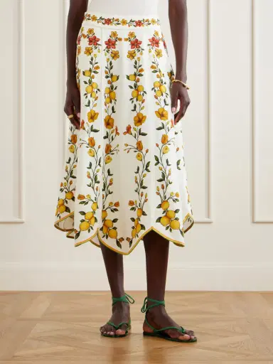 Farm Rio Lemon Bouquet Printed Linen-blend Midi Skirt | Thumbnail 3 Farm Rio Lemon Bouquet Printed Linen-blend Midi Skirt | Thumbnail 3
