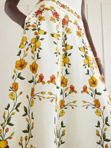 Farm Rio Lemon Bouquet Printed Linen-blend Midi Skirt | Thumbnail 5 Farm Rio Lemon Bouquet Printed Linen-blend Midi Skirt | Thumbnail 5
