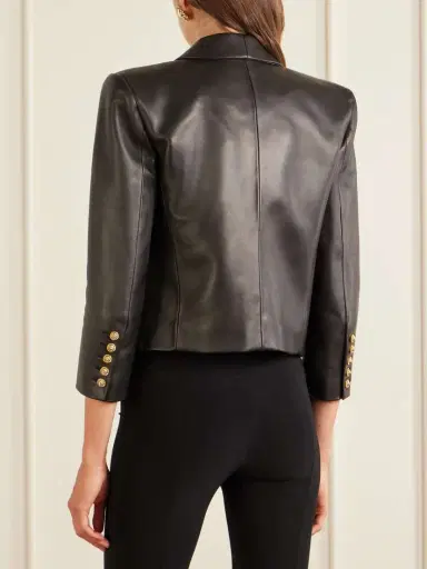 Balmain Cropped Leather Biker Jacket | Thumbnail 3 Balmain Cropped Leather Biker Jacket | Thumbnail 3