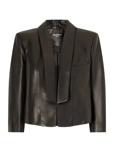 Balmain Cropped Leather Biker Jacket | Thumbnail 1 Balmain Cropped Leather Biker Jacket | Thumbnail 1